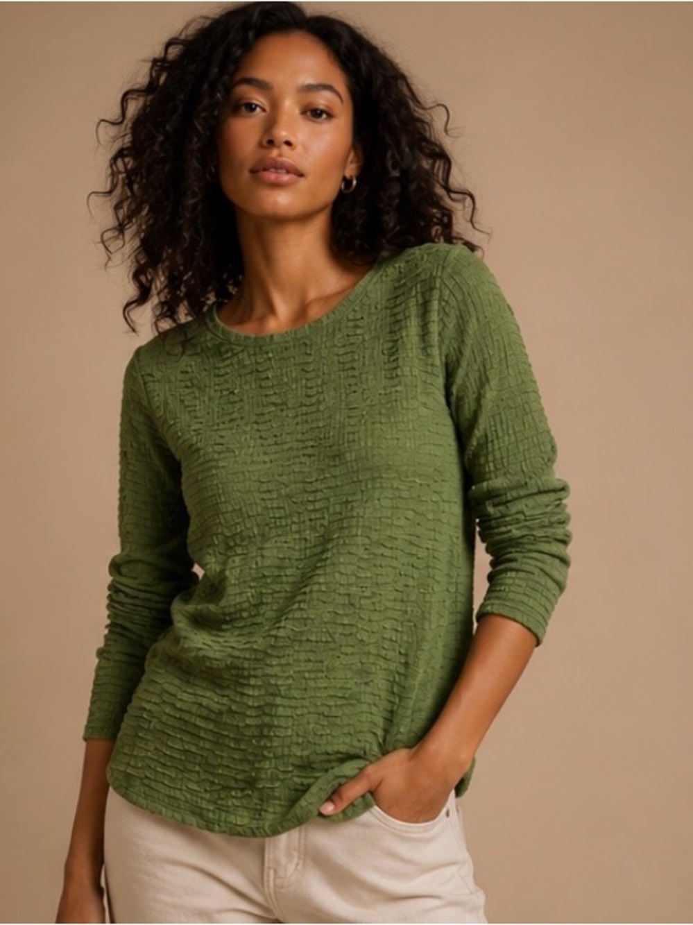 Vintage Rafael Textured Green Long Sleeve Top Size Medium